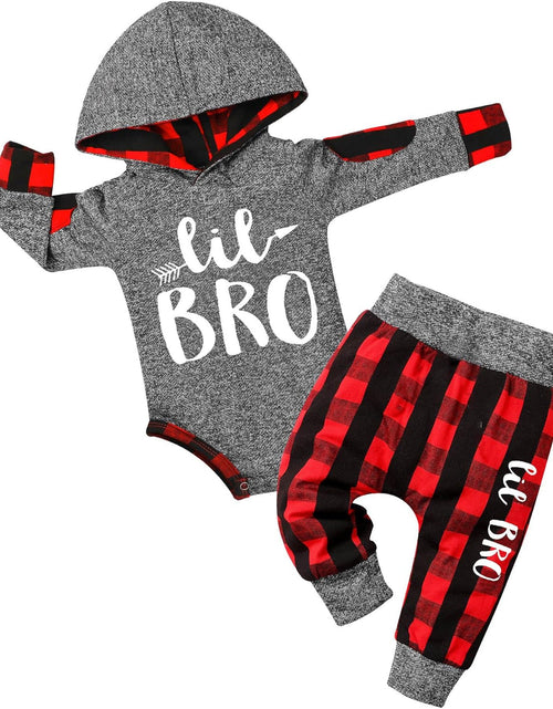 Load image into Gallery viewer, Newborn Baby Boy Clothes Plaid Letter Print Long Sleeve Hoodies + Long Pants 2PCS Fall Winter Outfits Set
