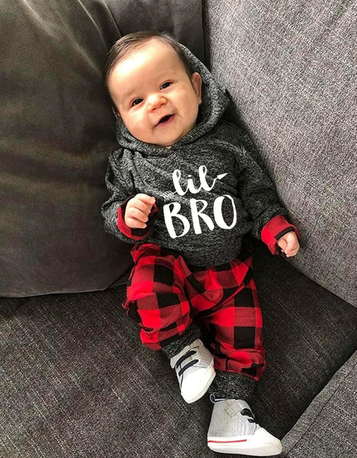 Load image into Gallery viewer, Newborn Baby Boy Clothes Plaid Letter Print Long Sleeve Hoodies + Long Pants 2PCS Fall Winter Outfits Set
