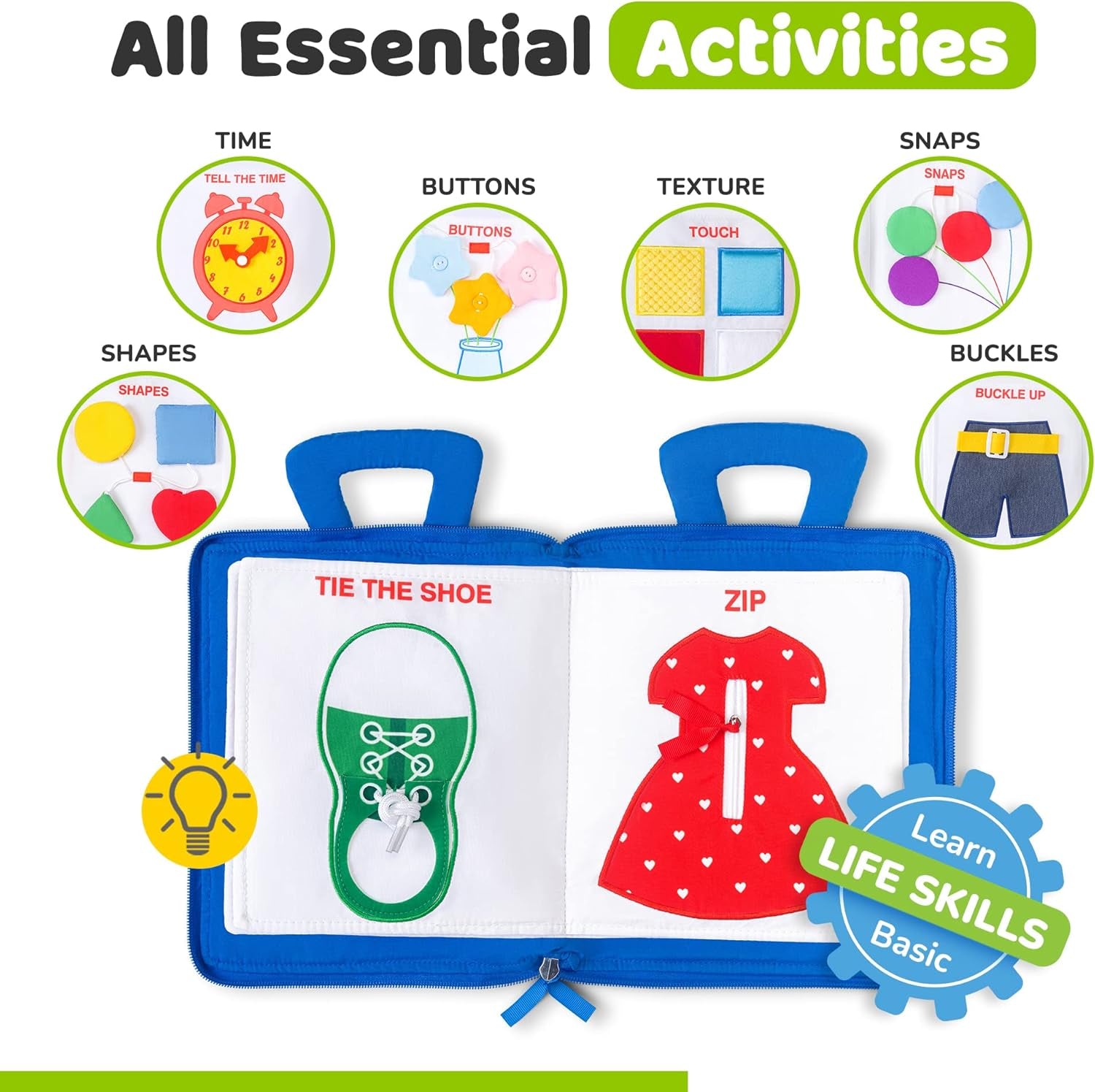 Quiet Book Montessori Toys for 1 2 3 Year Old, Busy Book for Toddlers 1-3 Travel Toy with Preschool Learning Activities, Educational Toy with 9 Sensory Toddler Activities for Boys & Girls