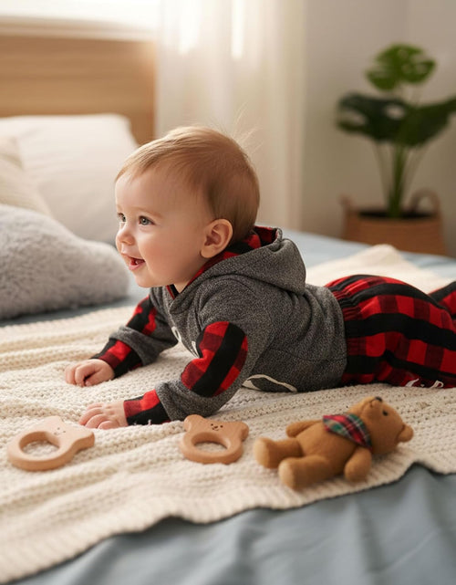 Load image into Gallery viewer, Newborn Baby Boy Clothes Plaid Letter Print Long Sleeve Hoodies + Long Pants 2PCS Fall Winter Outfits Set
