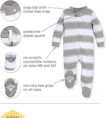 Boys' Sleep and Play Pjs, 100% Organic Cotton One-Piece Romper Jumpsuit Zip Front Pajamas