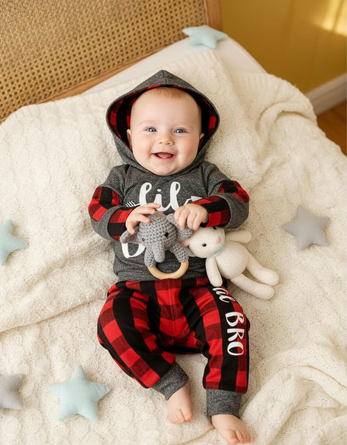 Load image into Gallery viewer, Newborn Baby Boy Clothes Plaid Letter Print Long Sleeve Hoodies + Long Pants 2PCS Fall Winter Outfits Set

