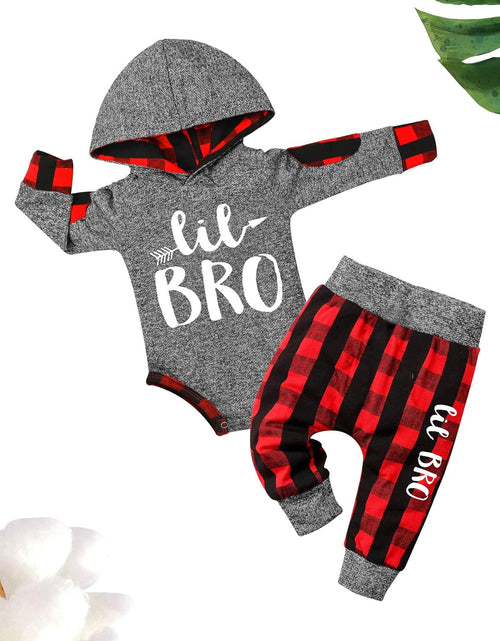 Load image into Gallery viewer, Newborn Baby Boy Clothes Plaid Letter Print Long Sleeve Hoodies + Long Pants 2PCS Fall Winter Outfits Set
