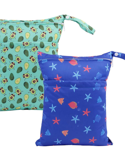 Load image into Gallery viewer, BABY 2Pcs Cloth Diaper Wet Dry Bags Waterproof Reusable with Two Zippered Pockets Travel Beach Pool Daycare Soiled Baby Items Yoga Gym Bag for Swimsuits or Wet Clothes LZX4344
